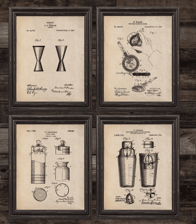 Cocktail set of 4 prints gift ideas for a server or bartender