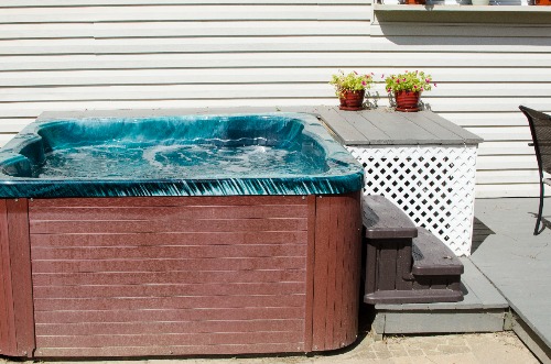 a hot tub as a wedding gift on a patio