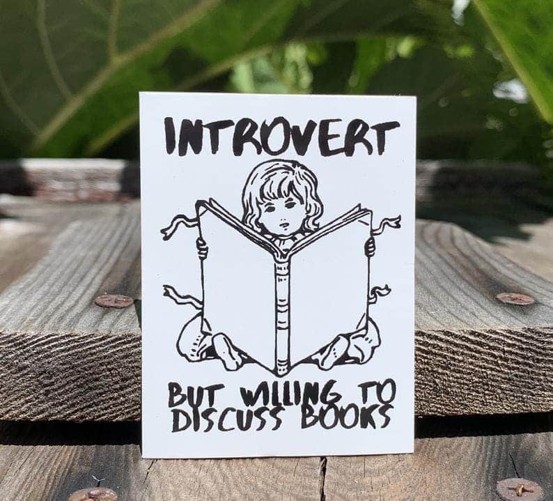 introvert but willing to discuss books funny librarian gift idea sticker