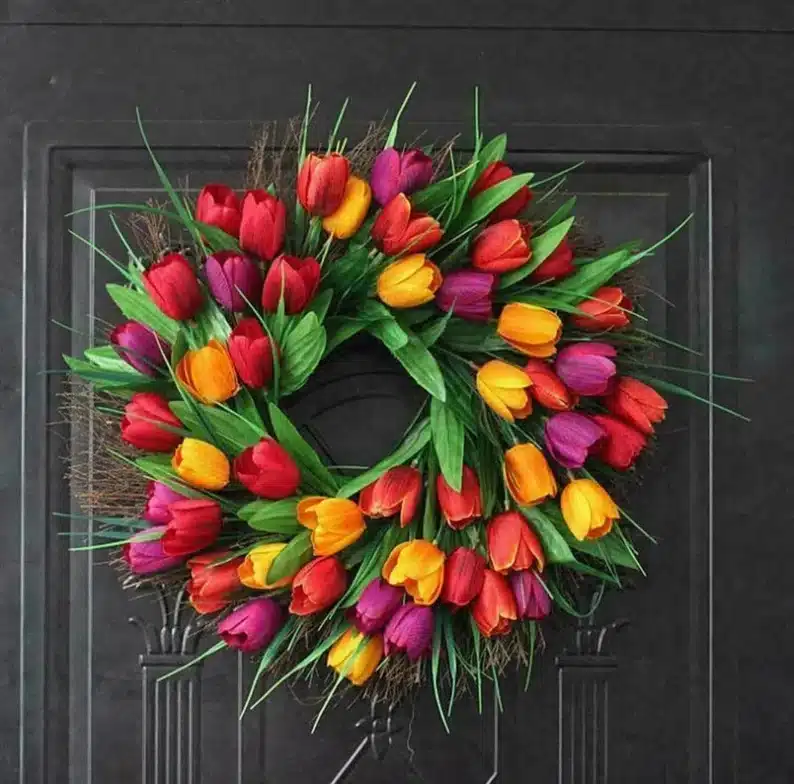 Tulip wreath for Easter or spring