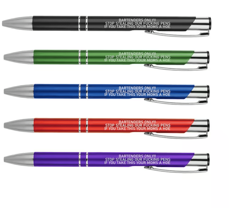 Funny bartender themed pens with sayings on them