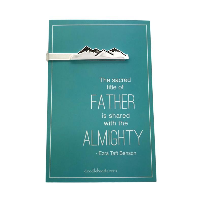 Mountain Tie Clip with Quote on Package