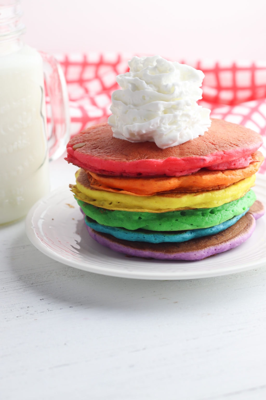 Completed stack of rainbow pancakes
