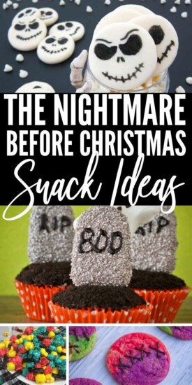 You must see these 12 Snacks Inspired by The Nightmare Before Christmas if you are hosting a party. These treats are adorable and fun to make. #nightmarebeforechristmas #snacks #halloween #christmas #partyfood #uniquegifter #easy