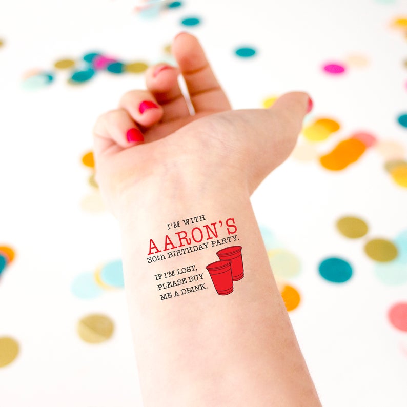 funny customized temporary tattoos for a 30th birthday party