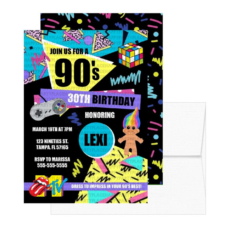90s themed birthday party invitations