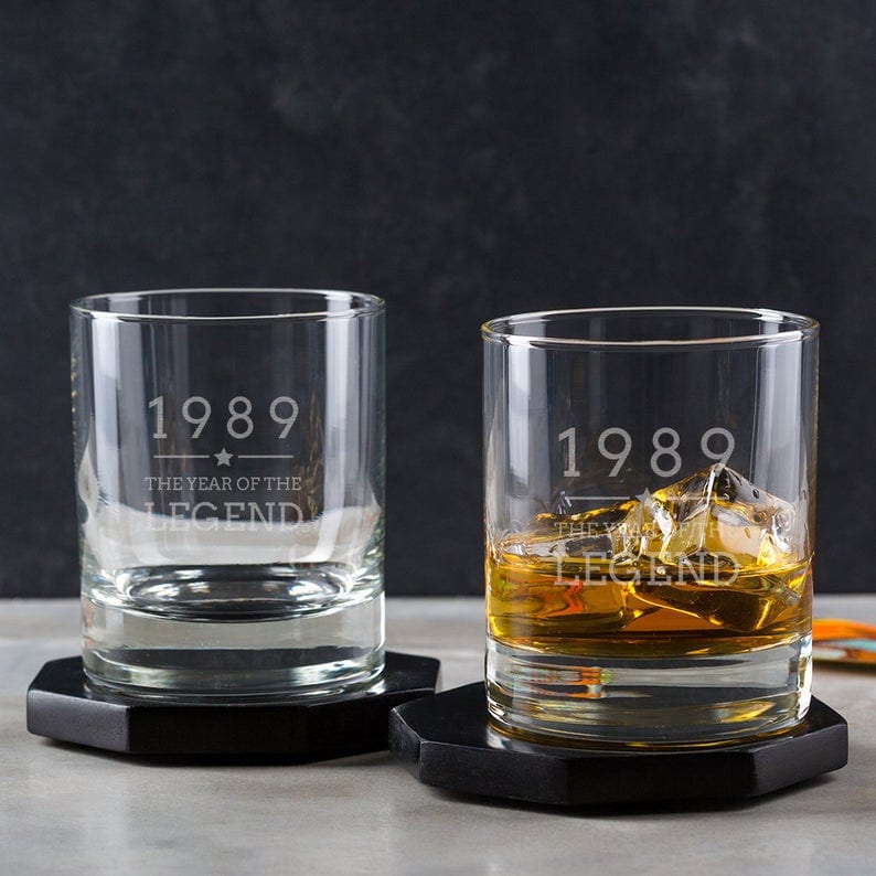 Birth year custom whiskey glasses