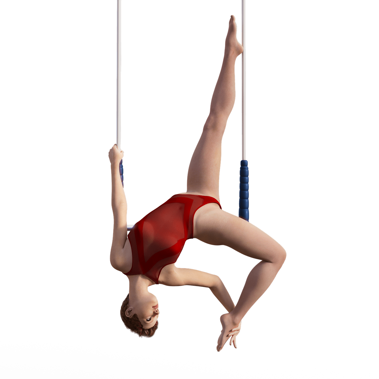 Flying trapeze. Цирковые гимнасты. Цирковые гимнастки. Цирковые акробаты. Акробатика на белом фоне.