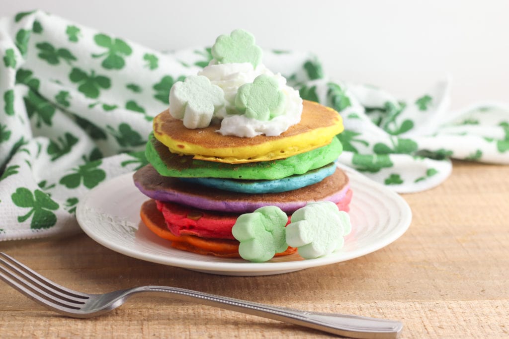 Completed St. Patrick's Day Pancakes on a plate