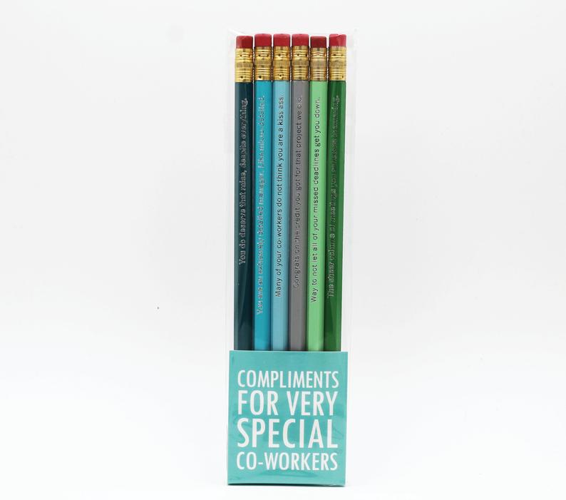 Funny set of compliment pencils coworker gift 