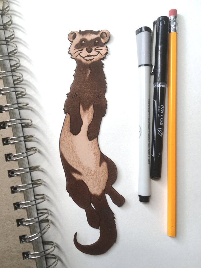 leather ferret shaped bookmark 