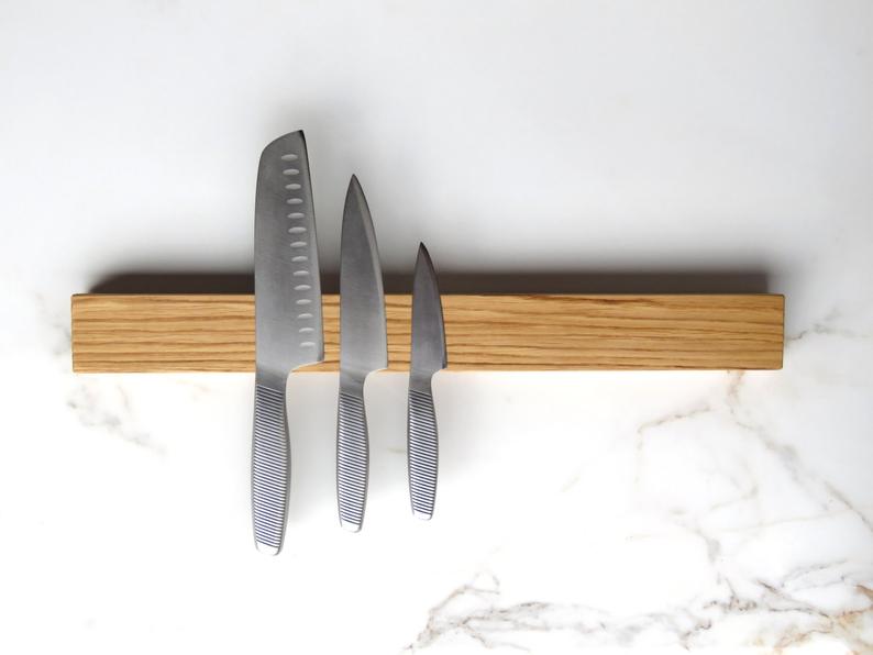 Wooden magnetic knife holder gift idea for him 