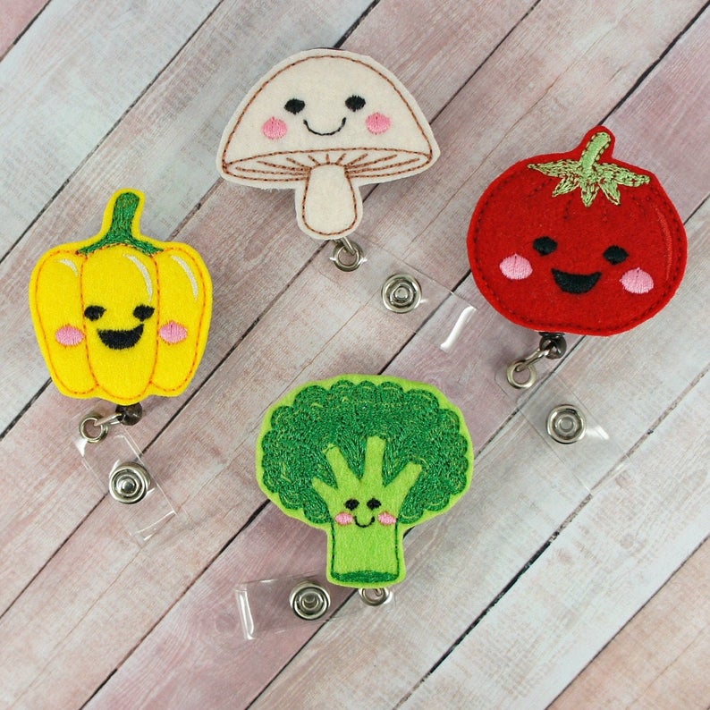 Adorable vegetable character badge holders 