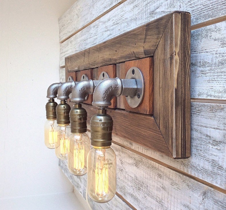 Bathroom vinyl fixtures with pipeing and lightbulbs