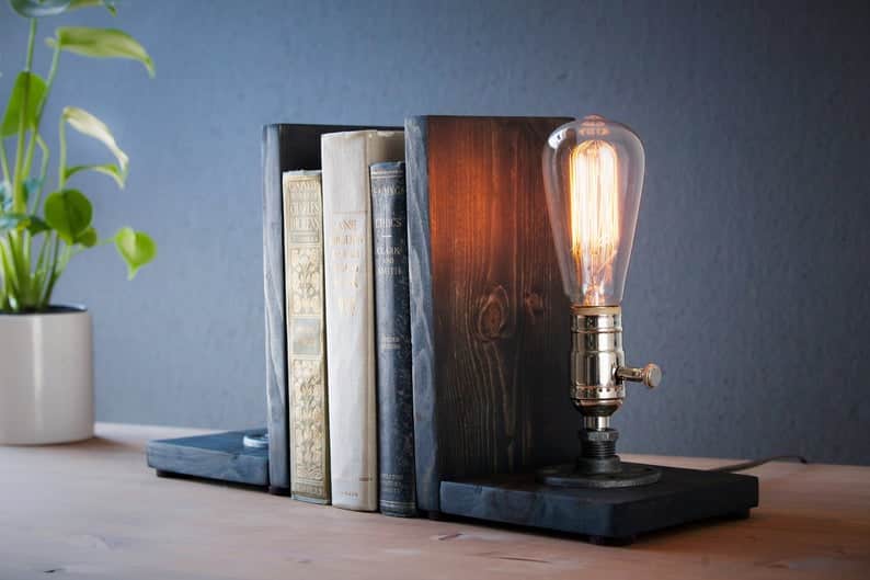 bookend lamp edison bulb gift for steampunk lovers 