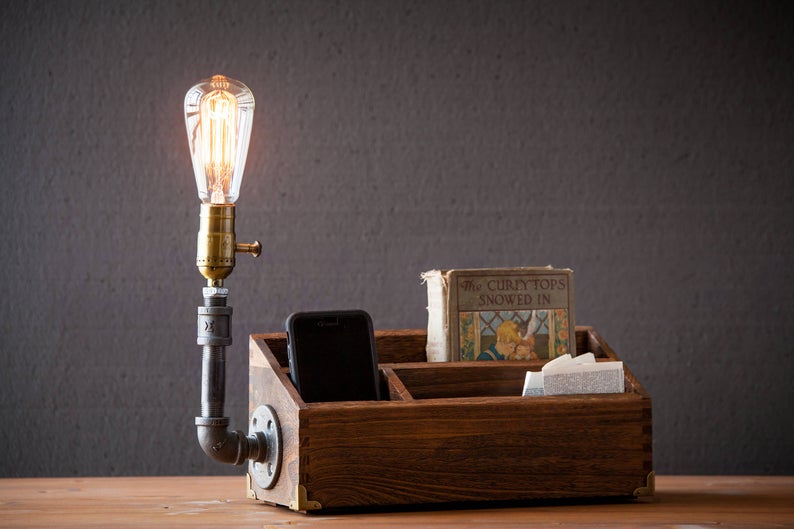 Desk organizer with built in steampunk lamp