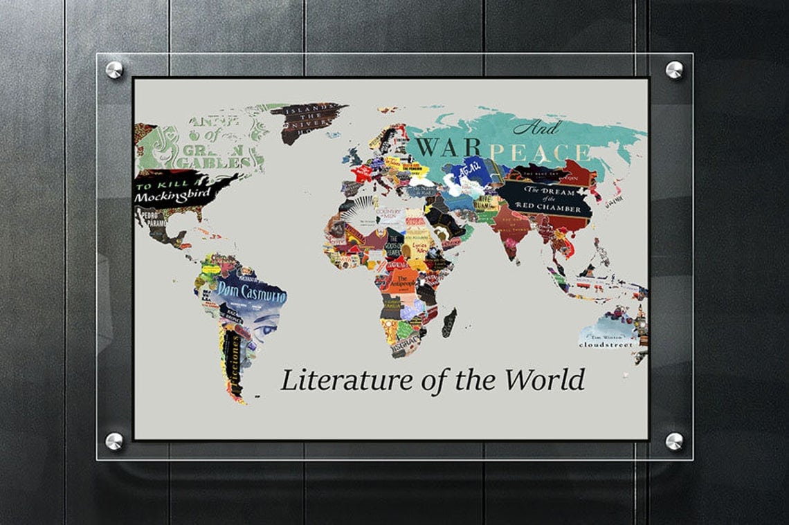 world map of literature fiction lover gift idea