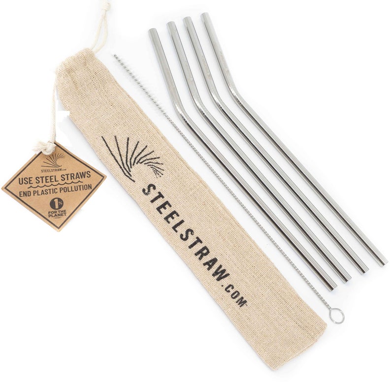Metal Straws Gift Set with Straws, Bag, and Cleaning Brush