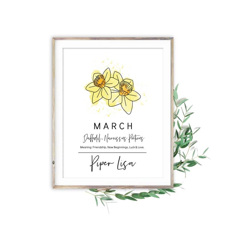 Personalized March Birth Flower Daffodil Print
