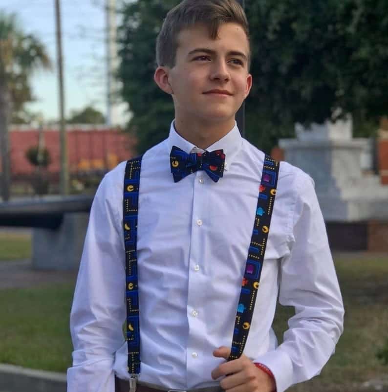 Pac Man Suspenders and Bow Tie Set