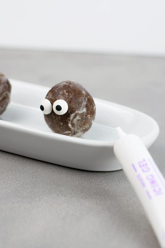 bat donut holes with candy eyes 