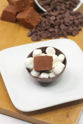 Marshmallows, fudge and hot chocolate mix in a cocoa bomb chocolate shell