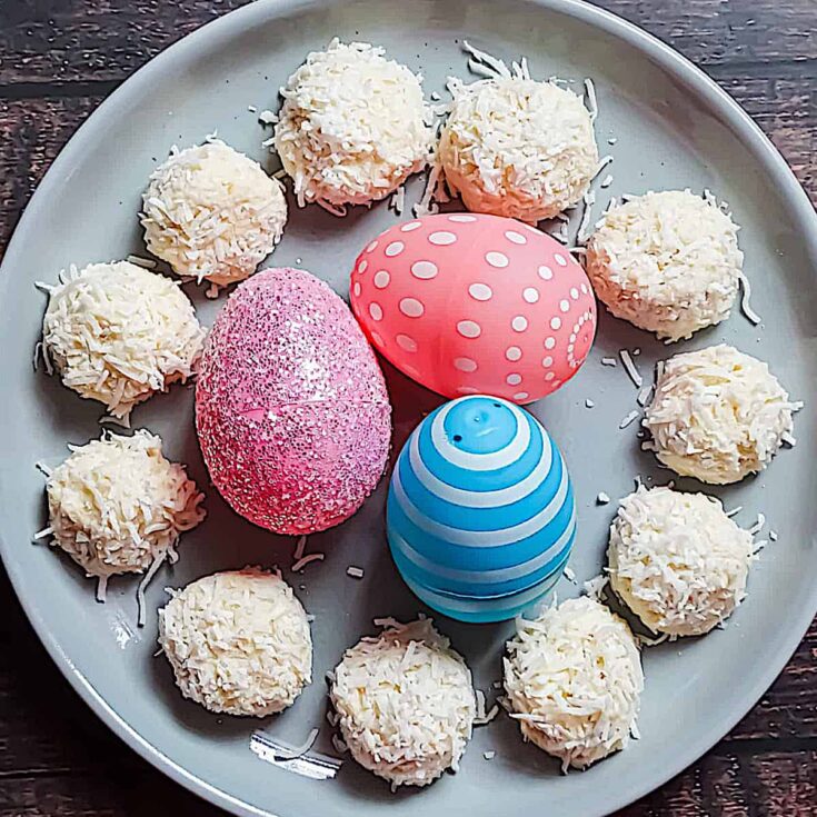 Image for No Bake Cheesecake Bites: Coconut Easter Bunny Tails