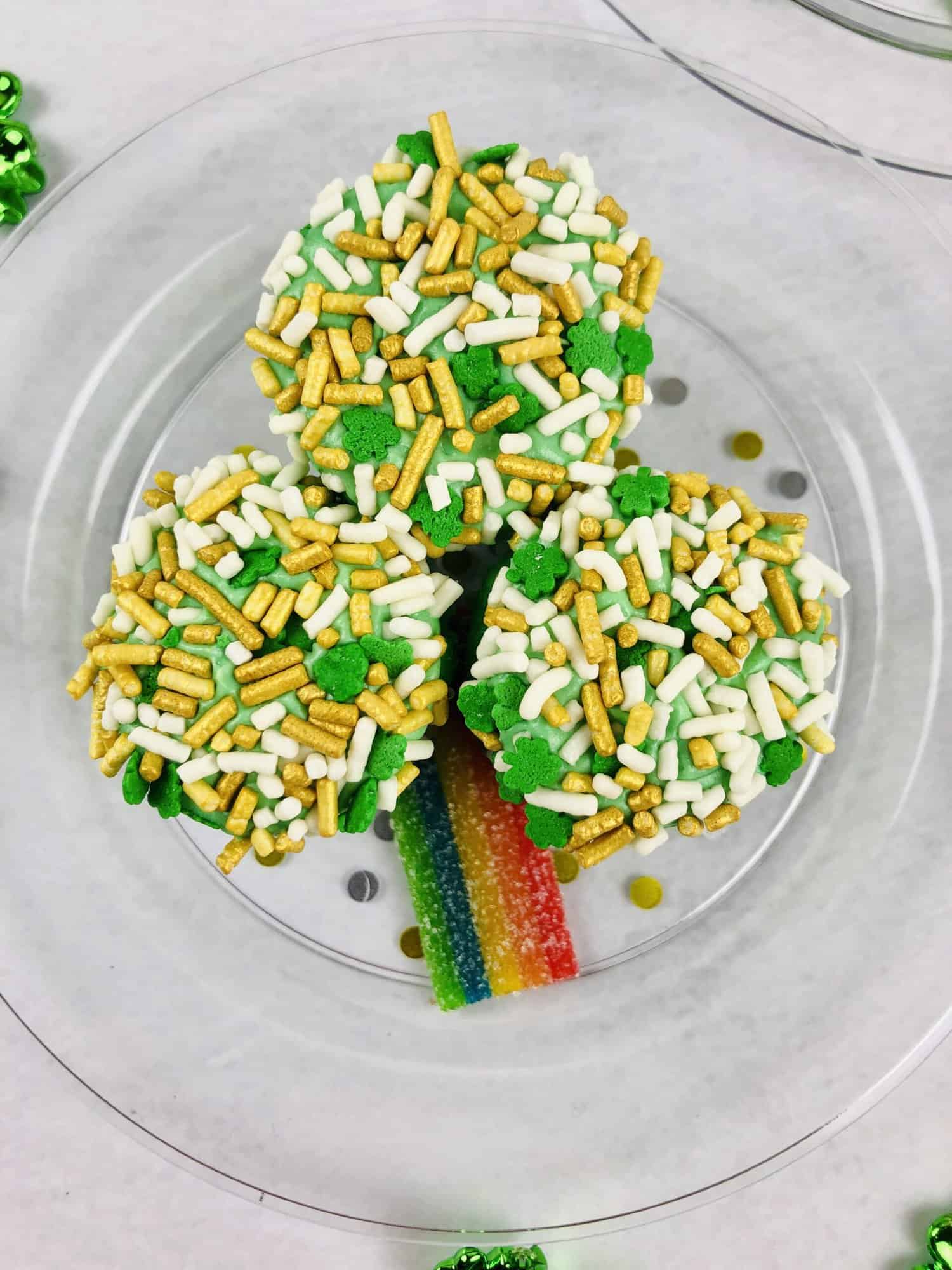 Green St Patrick's Day cupcakes with green and gold sprinkles