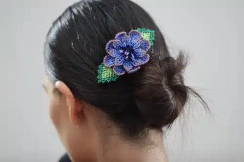 beaded violet flower hair clip 