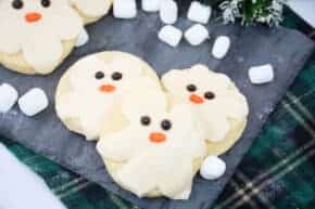 melted snowman cookie recipe on a plate with decorations