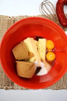butter, eggs, brown sugar to be mixed