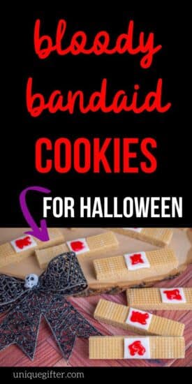 Bloody Bandaid Cookies | Halloween Cookies | Wafer Cookies | Fondant Cookies | Halloween Cookie Inspiration | Halloween Cookie Ideas | #halloween #cookie #baking #wafer #fondant