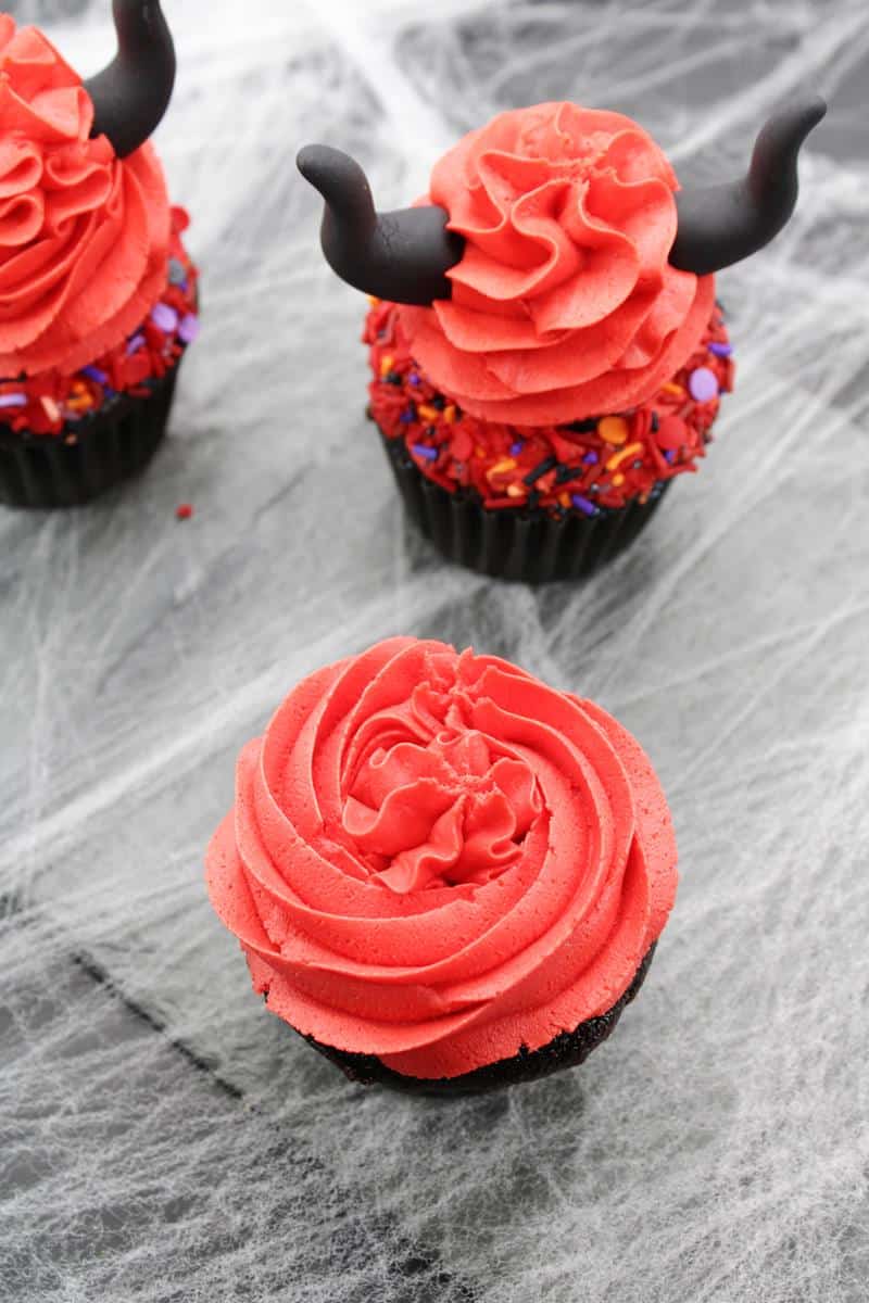 red devil food cake cupcake recipe with frosting on top