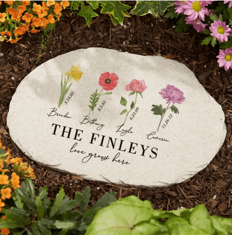 Personalized garden stone with birth month flowers