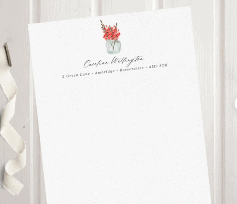 Custom Gladiolus August Birth Month Flower Luxury Personalised Letter Writing Set
