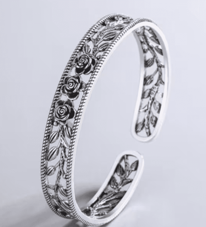 Rose bangle made from sterling silver