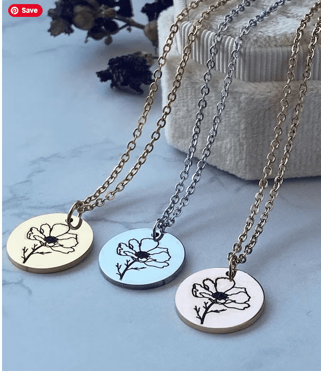 Stamped Cosmos October Birth Flower Necklace