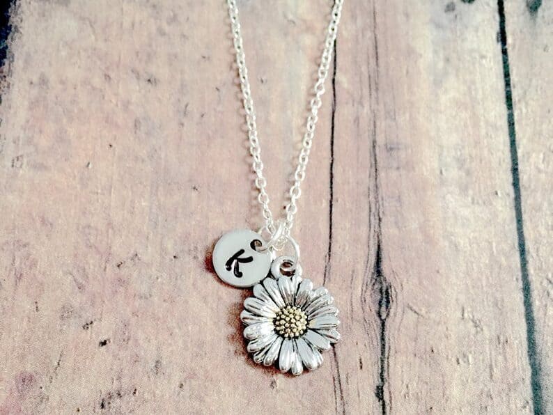 Daisy Initial Necklace birthday gift