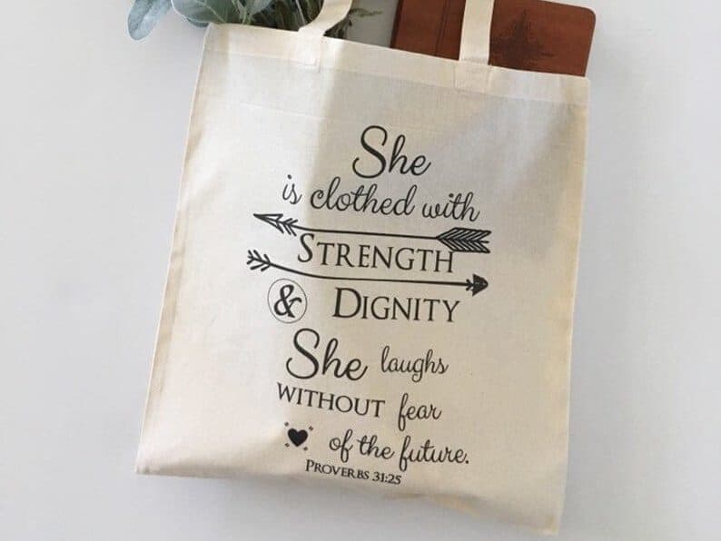 Women's quote tote bag gift idea for church congregations 