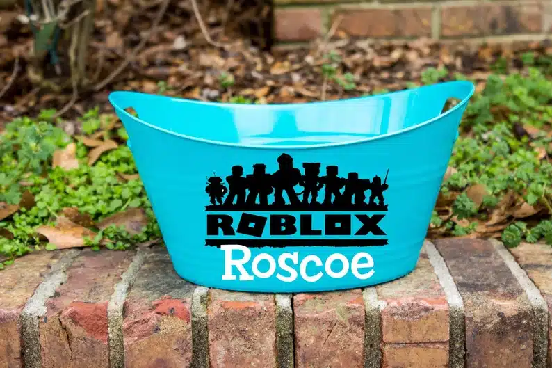 Easter Basket with Roblox on it
