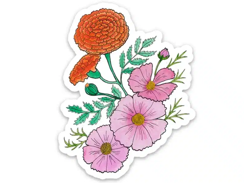 Marigold and Cosmos October Birth Flower Vinyl Sticker