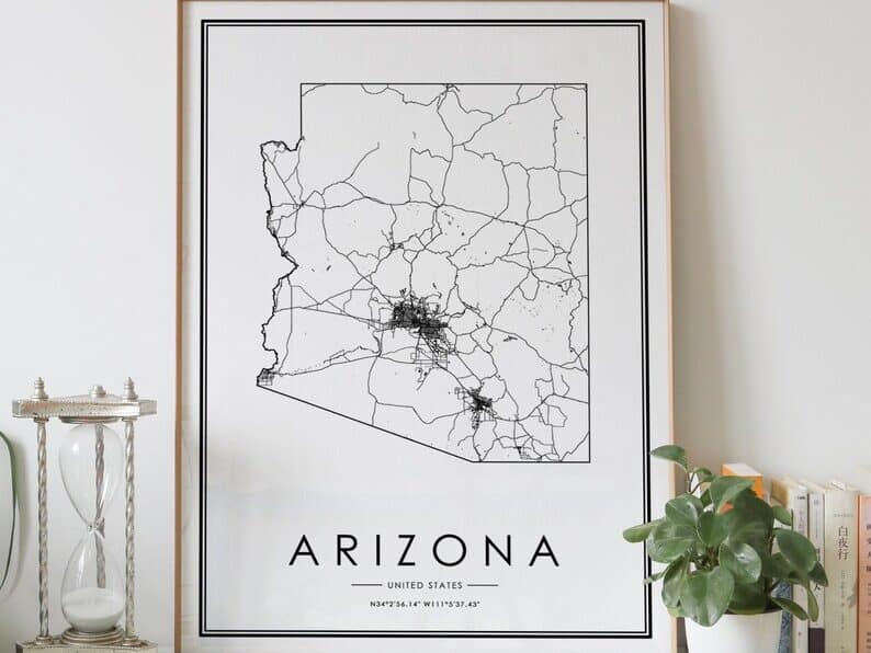 Arizona State Map Wall Art gift idea