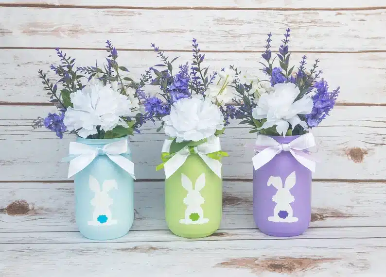 Painted bunny mason jar set of 3