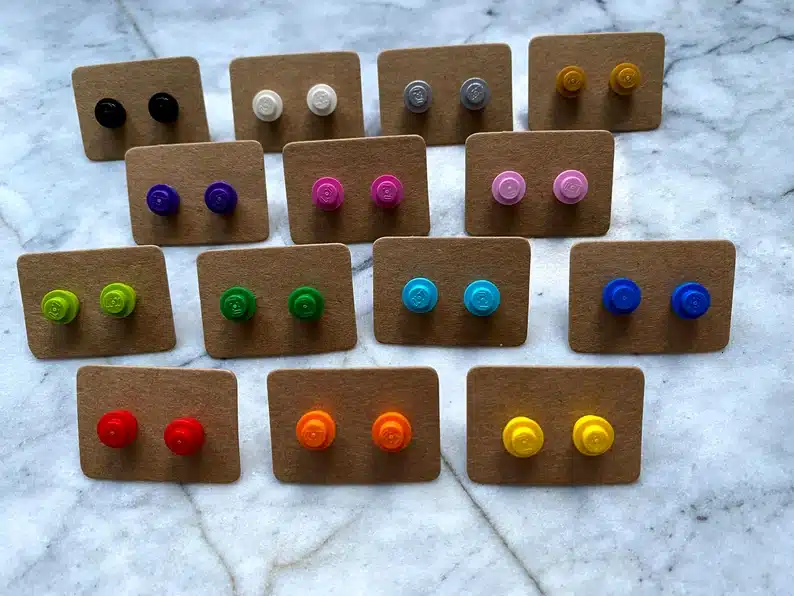 Assorted Lego stud earrings for adult women and men