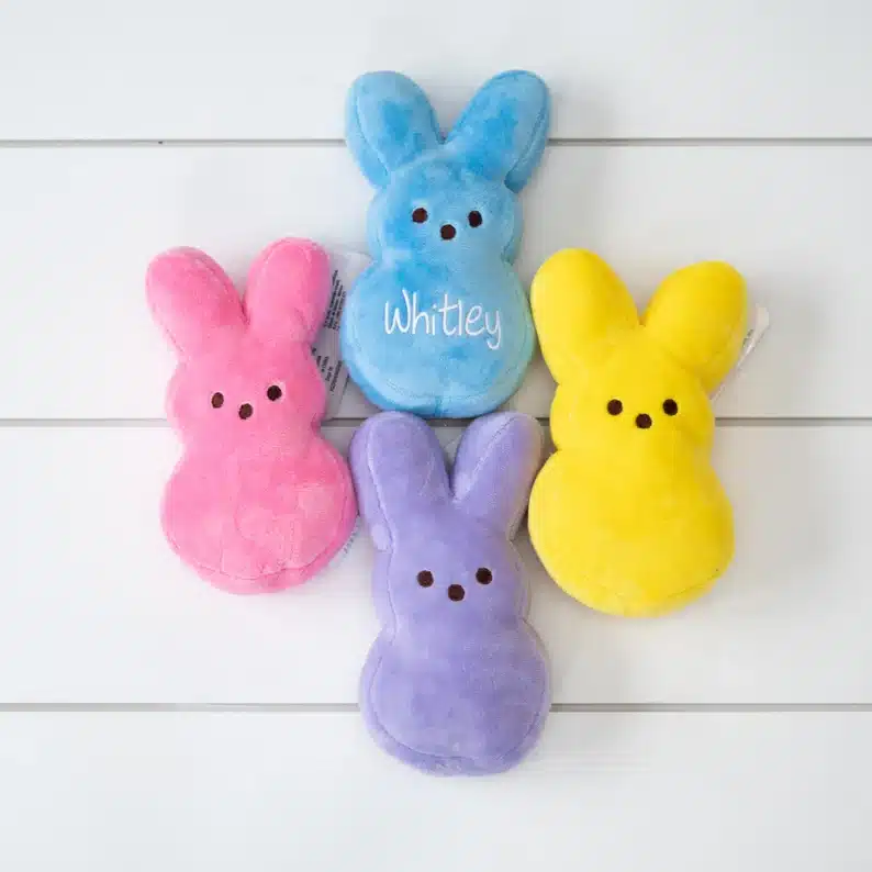 Cute stuffed peep with embroidered name on it