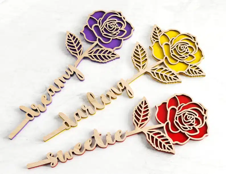 Personalized wood rose with your name on it with June birth flower