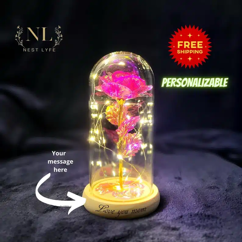 Galaxy Rose from Beauty and the Beast Rose In Glass Dome