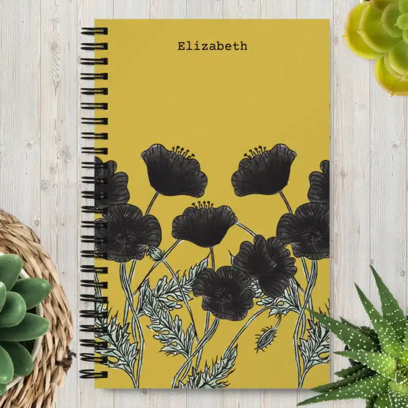 Flower journal with poppies and custom name