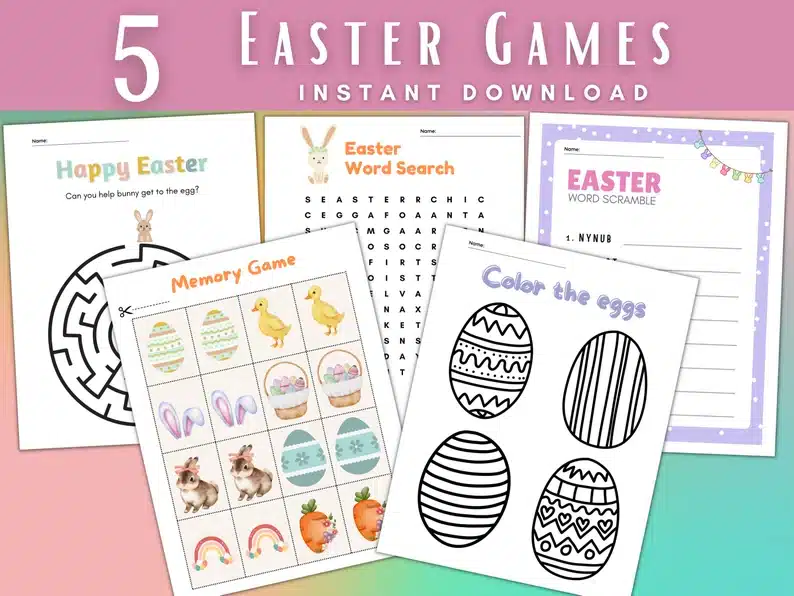 Instant download printable Easter games for kids