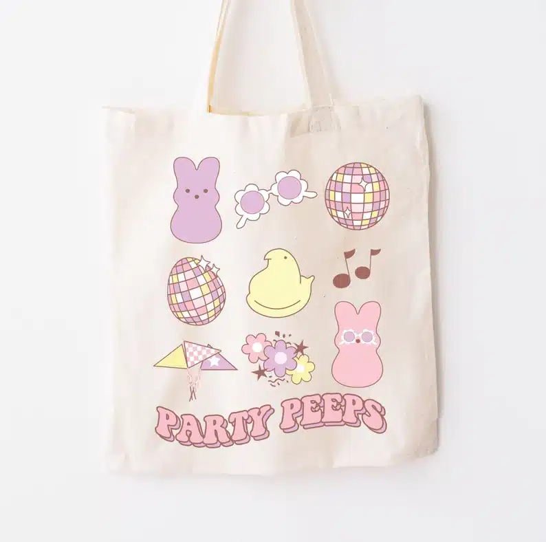 Cute party peeps tote bag for a teacher